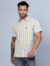Cantabil Cotton Checkered Mustard Half Sleeve Casual Shirt for Men with Pocket (7136116146315)