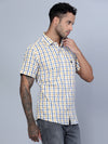 Cantabil Cotton Checkered Mustard Half Sleeve Casual Shirt for Men with Pocket (7136116146315)