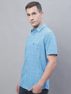 Cantabil Cotton Checkered Blue Half Sleeve Casual Shirt for Men with Pocket (7135095849099)