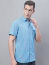 Cantabil Cotton Checkered Blue Half Sleeve Casual Shirt for Men with Pocket (7135095849099)