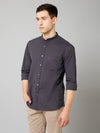 Cantabil Cotton Solid Full Sleeve Regular Fit Dark Grey Casual Shirt for Men with Pocket