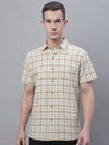 Cantabil Cotton Blend Checkered Beige Half Sleeve Casual Shirt for Men with Pocket (7135096537227)