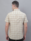 Cantabil Cotton Blend Checkered Beige Half Sleeve Casual Shirt for Men with Pocket (7135096537227)