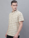 Cantabil Cotton Blend Checkered Beige Half Sleeve Casual Shirt for Men with Pocket (7135096537227)