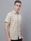 Cantabil Cotton Blend Checkered Beige Half Sleeve Casual Shirt for Men with Pocket (7135096537227)