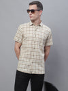 Cantabil Cotton Blend Checkered Beige Half Sleeve Casual Shirt for Men with Pocket (7135096537227)