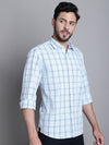 Cantabil Cotton Sky Blue Checkered Full Sleeve Regular Fit Casual Shirt for Men with Pocket (7165438525579)