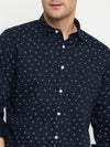 Cantabil Cotton Navy Printed Full Sleeve Regular Fit Casual Shirt for Men with Pocket