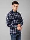 Cantabil Men's Navy Blue Cotton Checkered Full Sleeve Casual Shirt with Pocket