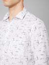 Cantabil Cotton Printed Full Sleeve Regular Fit White Casual Shirt for Men with Pocket