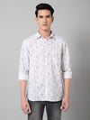 Cantabil Cotton Printed Full Sleeve Regular Fit White Casual Shirt for Men with Pocket