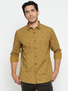 Cantabil Cotton Olive Green Printed Full Sleeve Regular Fit Casual Shirt for Men with Pocket