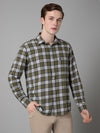 Cantabil Checkered Green Full Sleeve Regular Fit Casual Shirt for Men with Pocket