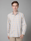 Cantabil Checkered Beige Full Sleeve Regular Fit Casual Shirt for Men with Pocket
