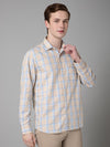 Cantabil Checkered Beige Full Sleeve Regular Fit Casual Shirt for Men with Pocket
