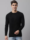 Cantabil Self Design Black Full Sleeves Round Neck Regular Fit Casual Sweater for Men