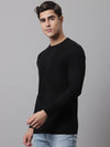 Cantabil Self Design Black Full Sleeves Round Neck Regular Fit Casual Sweater for Men