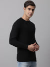 Cantabil Self Design Black Full Sleeves Round Neck Regular Fit Casual Sweater for Men