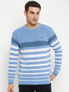 Cantabil Stripe Blue Full Sleeves Round Neck Regular Fit Casual Sweater for Men