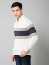 Cantabil Striped Off White Full Sleeves Mock Collar Regular Fit Casual Sweater for Men