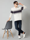 Cantabil Striped Off White Full Sleeves Mock Collar Regular Fit Casual Sweater for Men