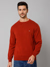 Cantabil Solid Rust Full Sleeves Round Neck Regular Fit Casual Sweater for Men