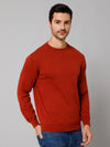 Cantabil Solid Rust Full Sleeves Round Neck Regular Fit Casual Sweater for Men