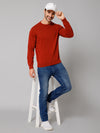 Cantabil Solid Rust Full Sleeves Round Neck Regular Fit Casual Sweater for Men