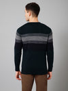 Cantabil Striped Navy Blue Full Sleeves Round Neck Regular Fit Casual Sweater for Men