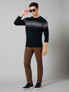 Cantabil Striped Navy Blue Full Sleeves Round Neck Regular Fit Casual Sweater for Men
