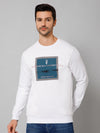 Cantabil Typography Printed White Full Sleeves Round Neck Regular Fit Casual Sweatshirt for Men
