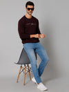 Cantabil Solid Wine Full Sleeves Round Neck Regular Fit Casual Sweatshirt for Men