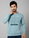 Cantabil Printed Sky Blue Full Sleeves Round Neck Regular Fit Casual Sweatshirt For Men