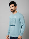Cantabil Printed Sky Blue Full Sleeves Round Neck Regular Fit Casual Sweatshirt For Men