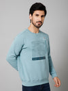 Cantabil Printed Sky Blue Full Sleeves Round Neck Regular Fit Casual Sweatshirt For Men