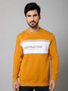 Cantabil Printed Mustard Full Sleeves Round Neck Regular Fit Casual Sweatshirt For Mens