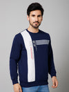 Cantabil Printed Blue Full Sleeves Round Neck Regular Fit Casual Sweatshirt For Men