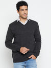 Cantabil Solid Black and Grey Full Sleeves V Neck Reversible Regular Fit Casual Sweater for Men