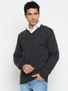 Cantabil Solid Black and Grey Full Sleeves V Neck Reversible Regular Fit Casual Sweater for Men