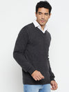 Cantabil Solid Black and Grey Full Sleeves V Neck Reversible Regular Fit Casual Sweater for Men