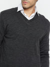 Cantabil Solid Black and Grey Full Sleeves V Neck Reversible Regular Fit Casual Sweater for Men