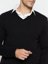 Cantabil Solid Black and Grey Full Sleeves V Neck Reversible Regular Fit Casual Sweater for Men