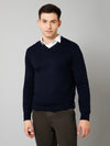 Cantabil Solid Navy Blue Full Sleeves V Neck Reversible Regular Fit Casual Sweater for Men
