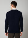 Cantabil Solid Navy Blue Full Sleeves V Neck Reversible Regular Fit Casual Sweater for Men