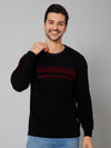 Cantabil Self Design Black Full Sleeves Round Neck Regular Fit Casual Sweater for Men