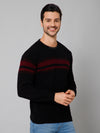 Cantabil Self Design Black Full Sleeves Round Neck Regular Fit Casual Sweater for Men