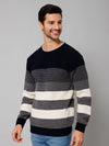 Cantabil Striped Grey Full Sleeves Round Neck Regular Fit Casual Sweater for Men