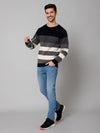 Cantabil Striped Grey Full Sleeves Round Neck Regular Fit Casual Sweater for Men