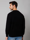 Cantabil Self Design Black Full Sleeves Round Neck Regular Fit Casual Sweater for Men