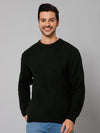 Cantabil Self Design Olive Full Sleeves Round Neck Regular Fit Casual Sweater for Men